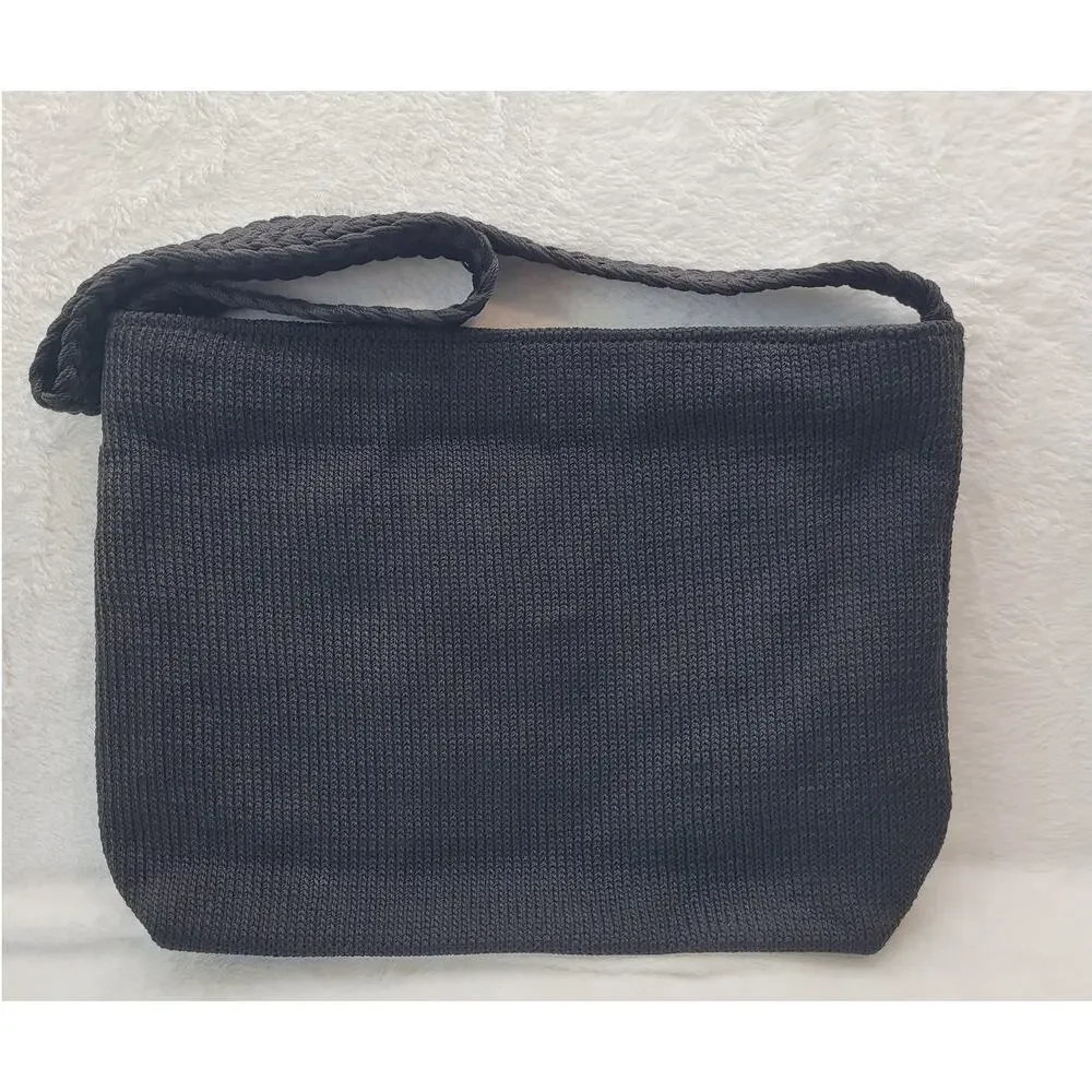 VTG Line Woven Crochet Black Handbag Boho Y2K Retro School College Festival